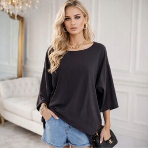 EILEEN FISHER Relaxed Tunic Top Blouse Gray Large Minimalist Lagenlook